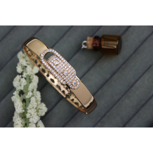 Elegant Rose Gold Safety Pin Style Bangle with Sparkling Stones, XPBL0525 (2053-5)