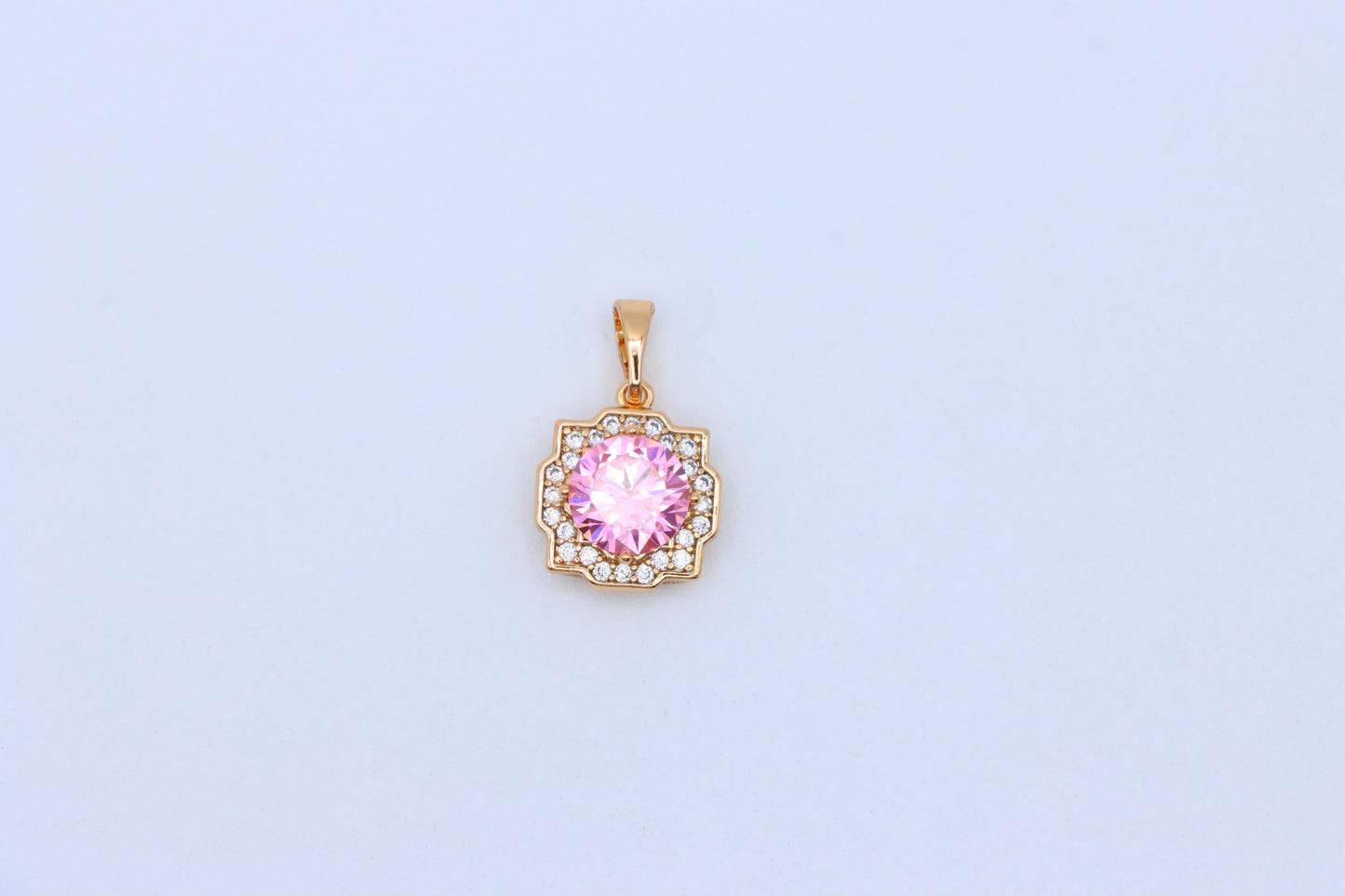 Pink Round Pendant with Sparkling Halo in Rose Gold, XPPT1636 (2149-6)