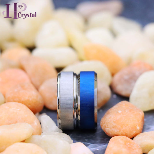 Blue/White IP Reflective Finish Beveled Edge Tungsten Ring