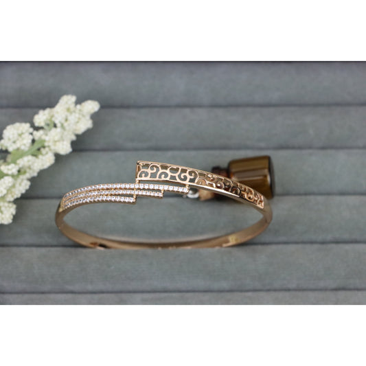 Rose Gold Bangle with Cutout Scroll Design and Triple Row Stones, XPBL0526 (2053-6)