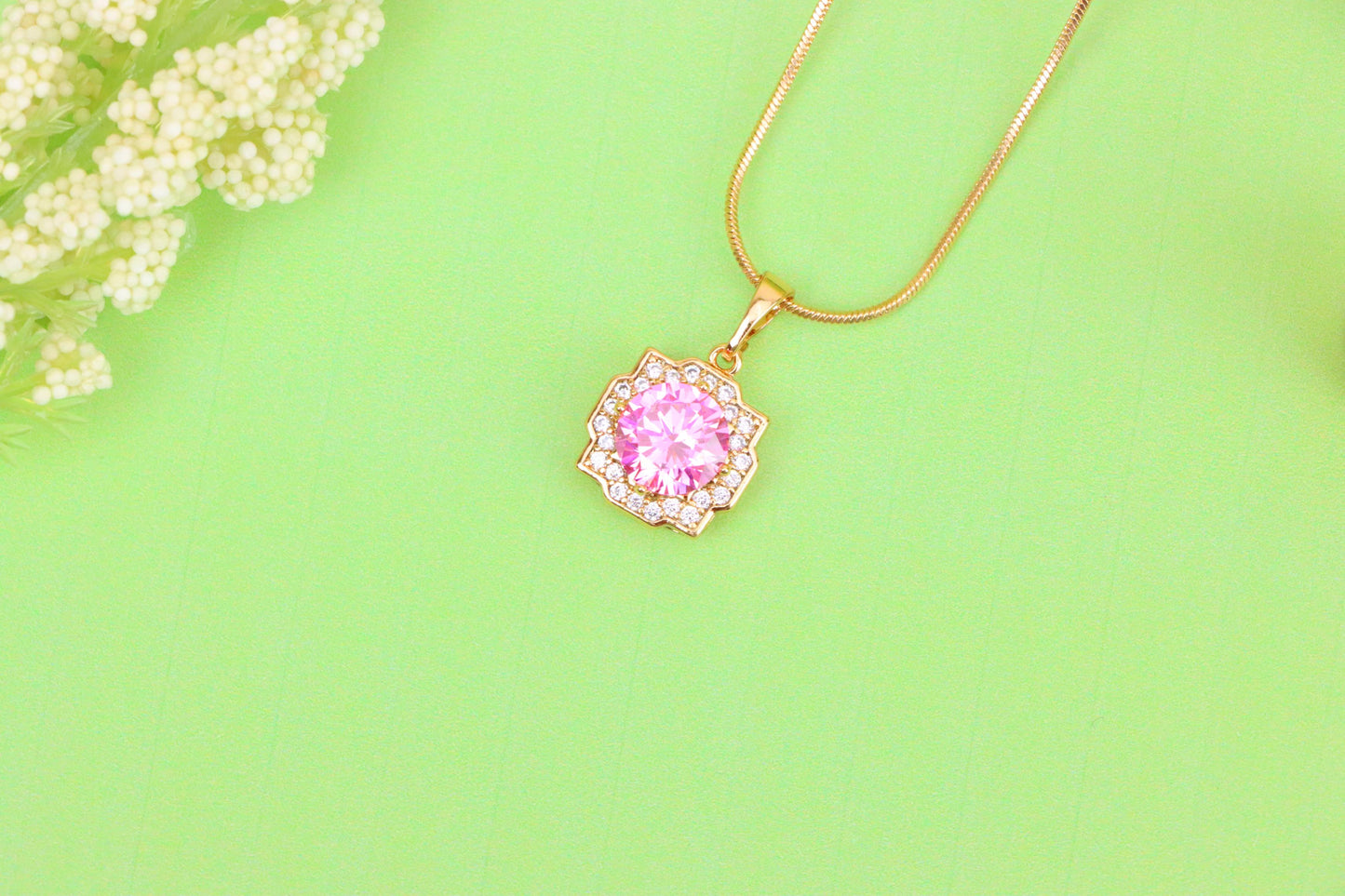 Pink Round Pendant with Sparkling Halo in Rose Gold, XPPT1636 (2149-6)
