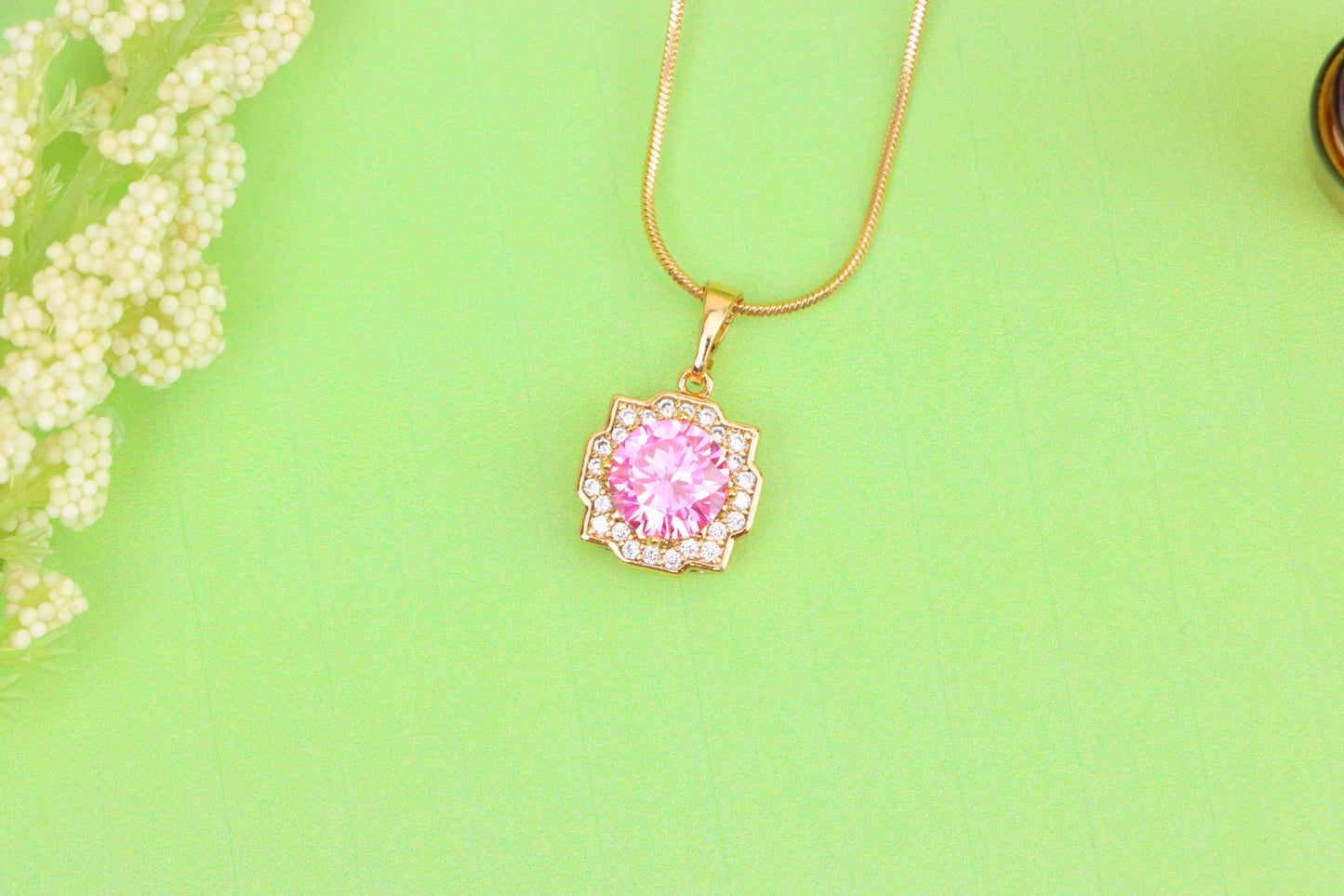Pink Round Pendant with Sparkling Halo in Rose Gold, XPPT1636 (2149-6)