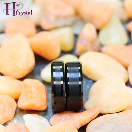 Black IP Plated Brushed Center Beveled Edge Tungsten Ring