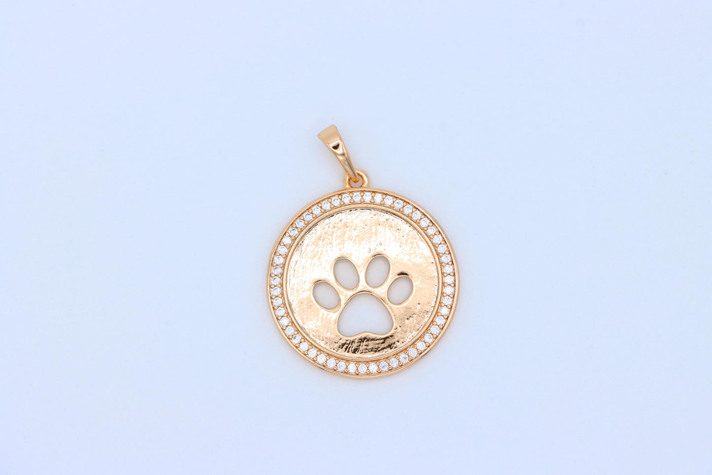 Rose Gold Circle Pendant with Paw Print Cutout and Stone Border, XPPT1242 (2124-8)