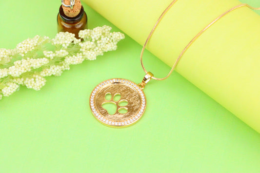 Rose Gold Circle Pendant with Paw Print Cutout and Stone Border, XPPT1242 (2124-8)