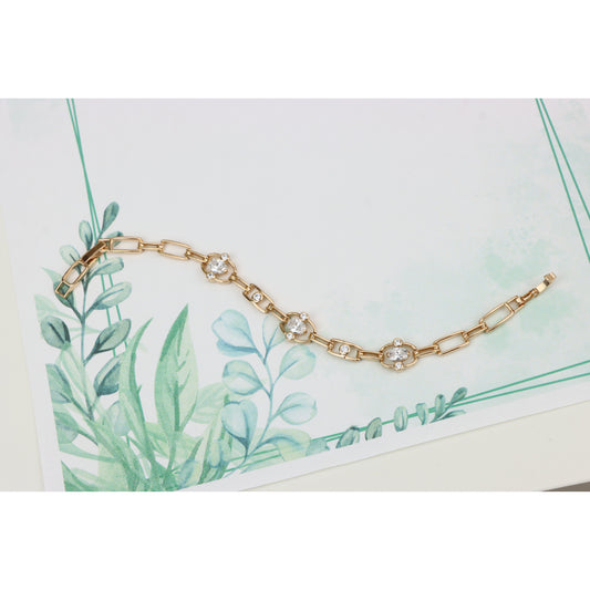 Elegant Rose Gold Link Bracelet with Oval &amp; Round Sparkling CZ, XPBL0926 (2093-5)
