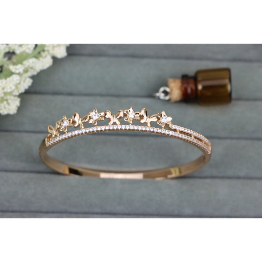 Rose Gold Floral Design Bangle with CZ Accents, XPBL0528 (2053-8)