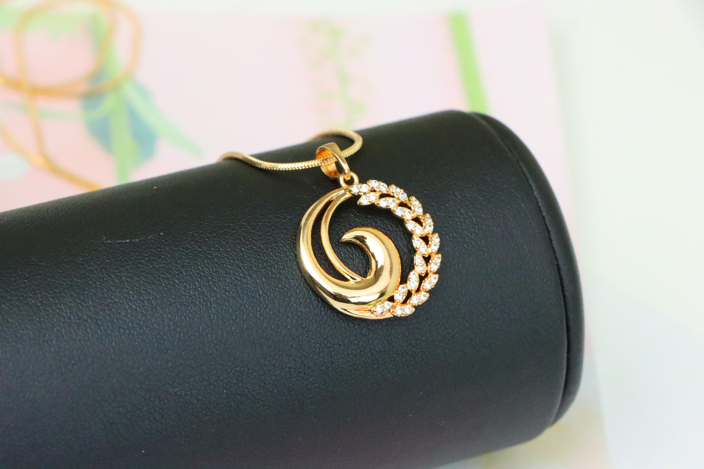 Elegant Rose Gold Spiral Pendant with Sparkling Stone Accents, XPPT1243 (2124-9)