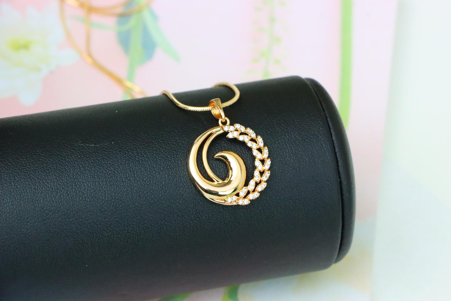 Elegant Rose Gold Spiral Pendant with Sparkling Stone Accents, XPPT1243 (2124-9)