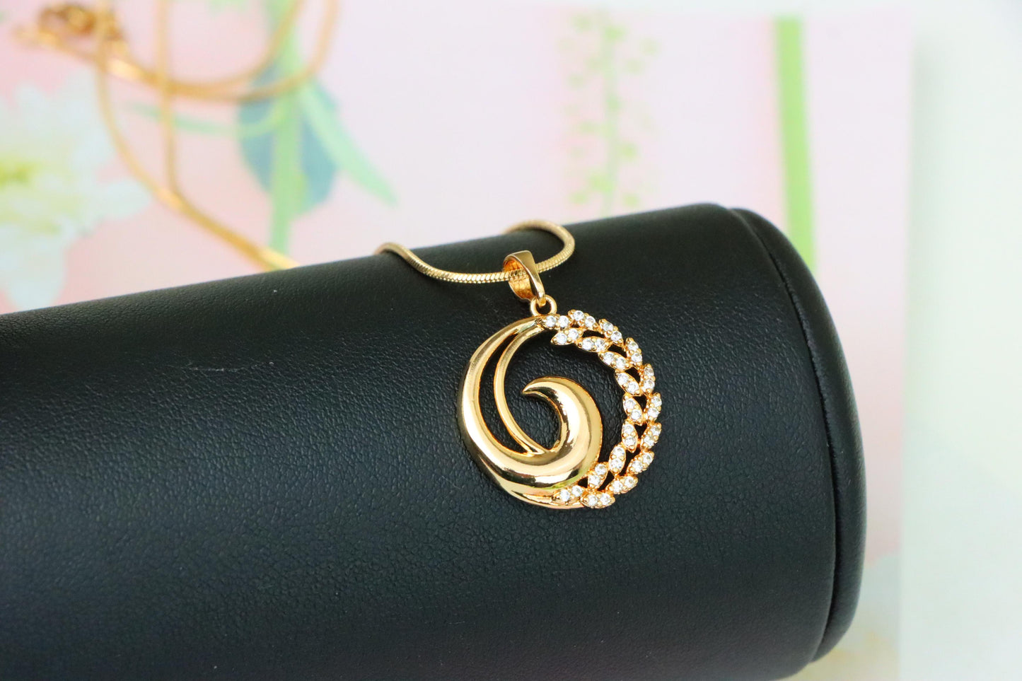 Elegant Rose Gold Spiral Pendant with Sparkling Stone Accents, XPPT1243 (2124-9)