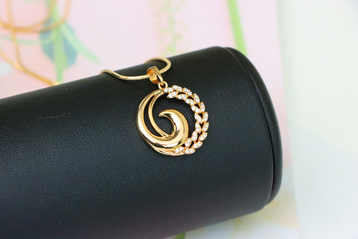 Elegant Rose Gold Spiral Pendant with Sparkling Stone Accents, XPPT1243 (2124-9)