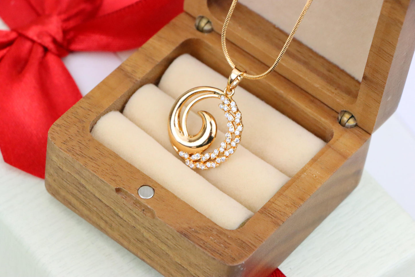 Elegant Rose Gold Spiral Pendant with Sparkling Stone Accents, XPPT1243 (2124-9)