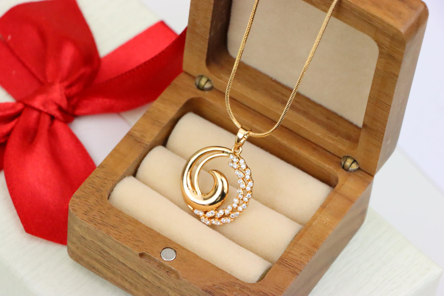 Elegant Rose Gold Spiral Pendant with Sparkling Stone Accents, XPPT1243 (2124-9)