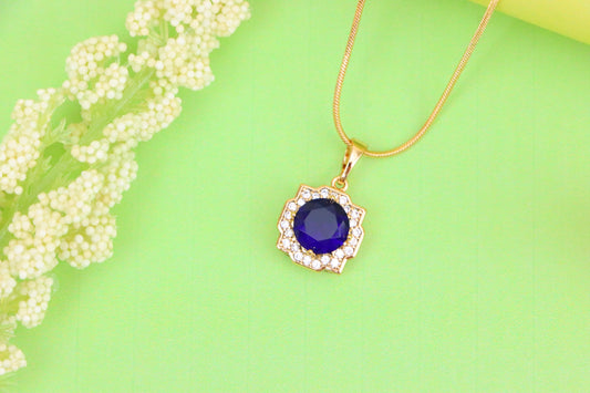 Blue Round Pendant in Gold with Crystal Halo, XPPT1638 (2149-6)