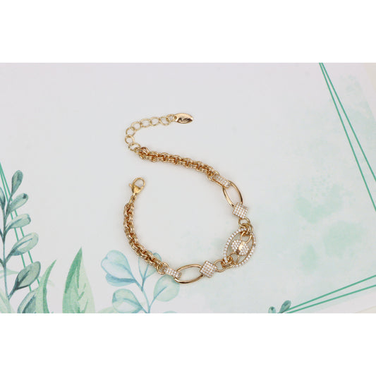 Rose Gold Chain Bracelet with Oval Crystal Charm &amp; Textured Links, XPBL0927 (2093-6)