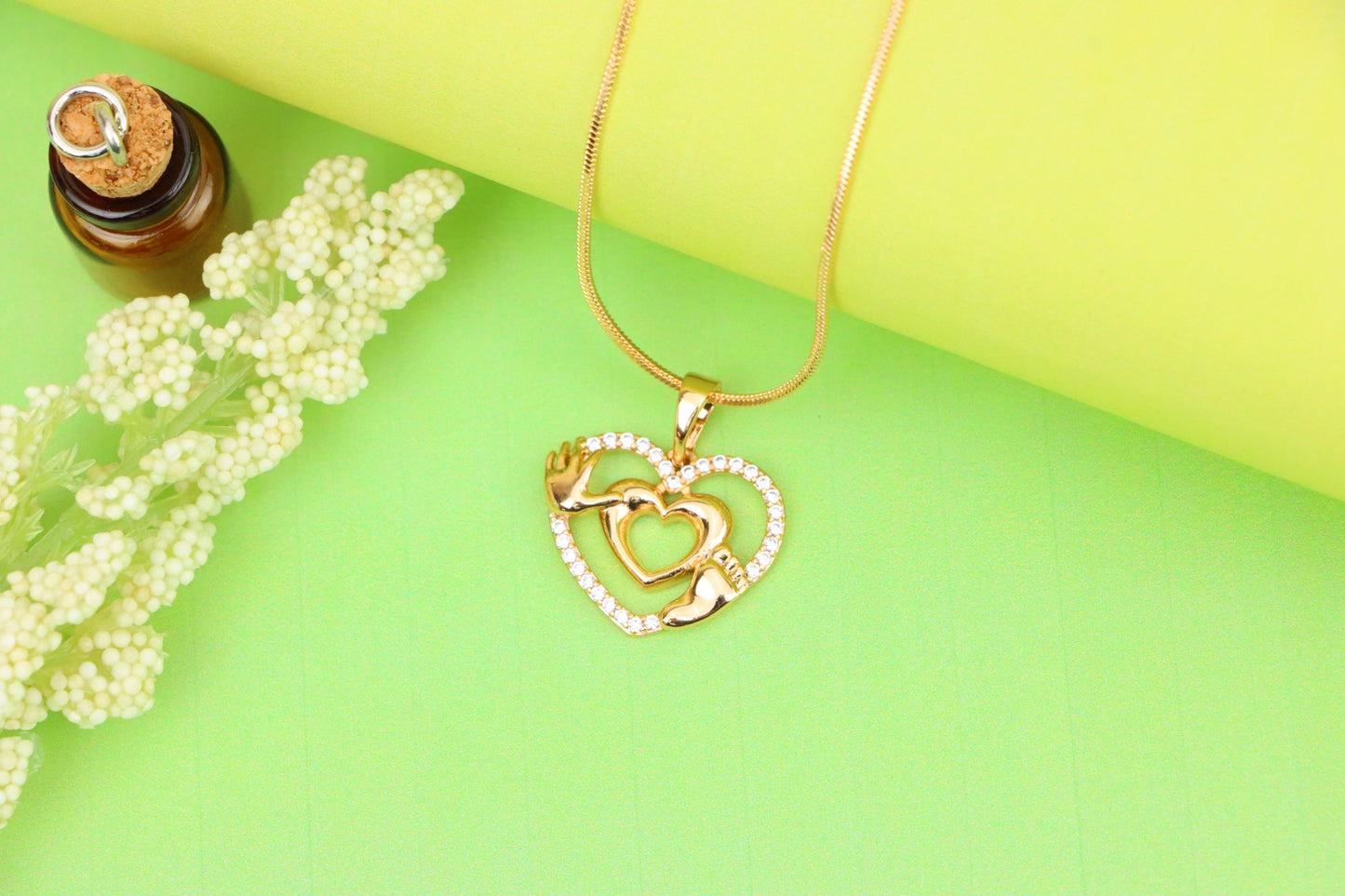 Rose Gold Baby Heart Pendant with Tiny Hands and Feet Design, XPPT1244 (2124-10)