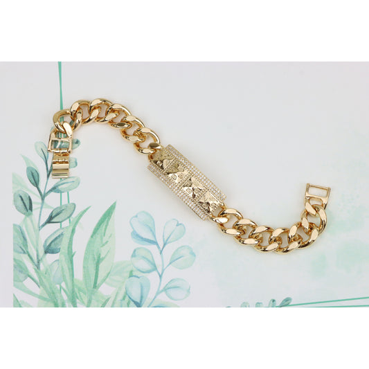 Bold Rose Gold Bracelet with Pyramid Texture &amp; Micro Pave Accents, XPBL0928 (2093-7)
