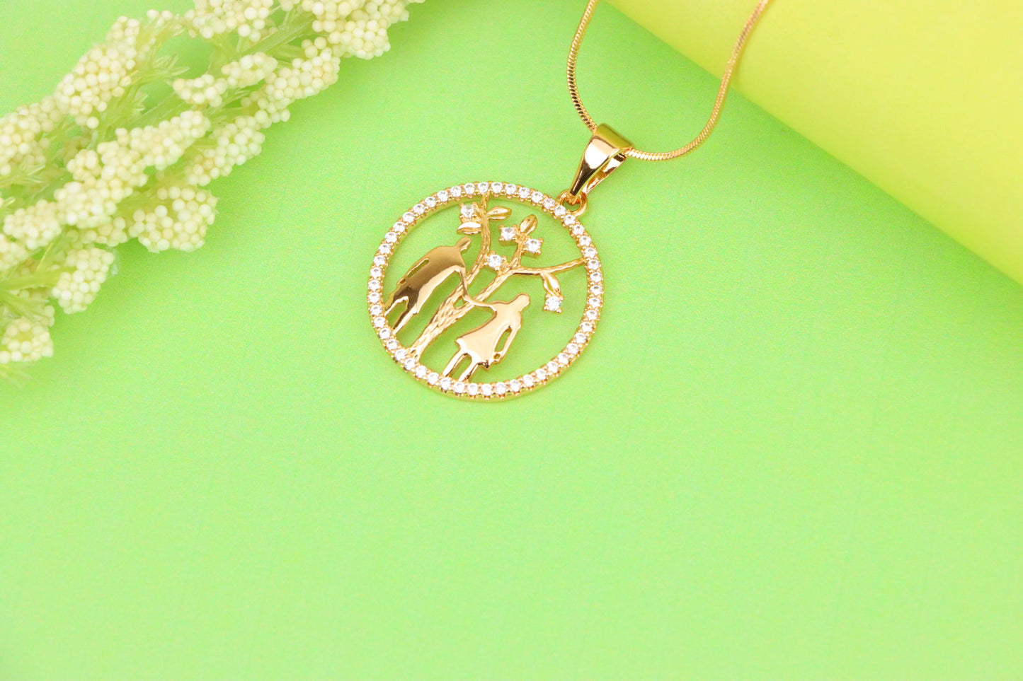 Tree of Life Pendant with Couple Design in Rose Gold and Crystals, XPPT1245 (2125-1)
