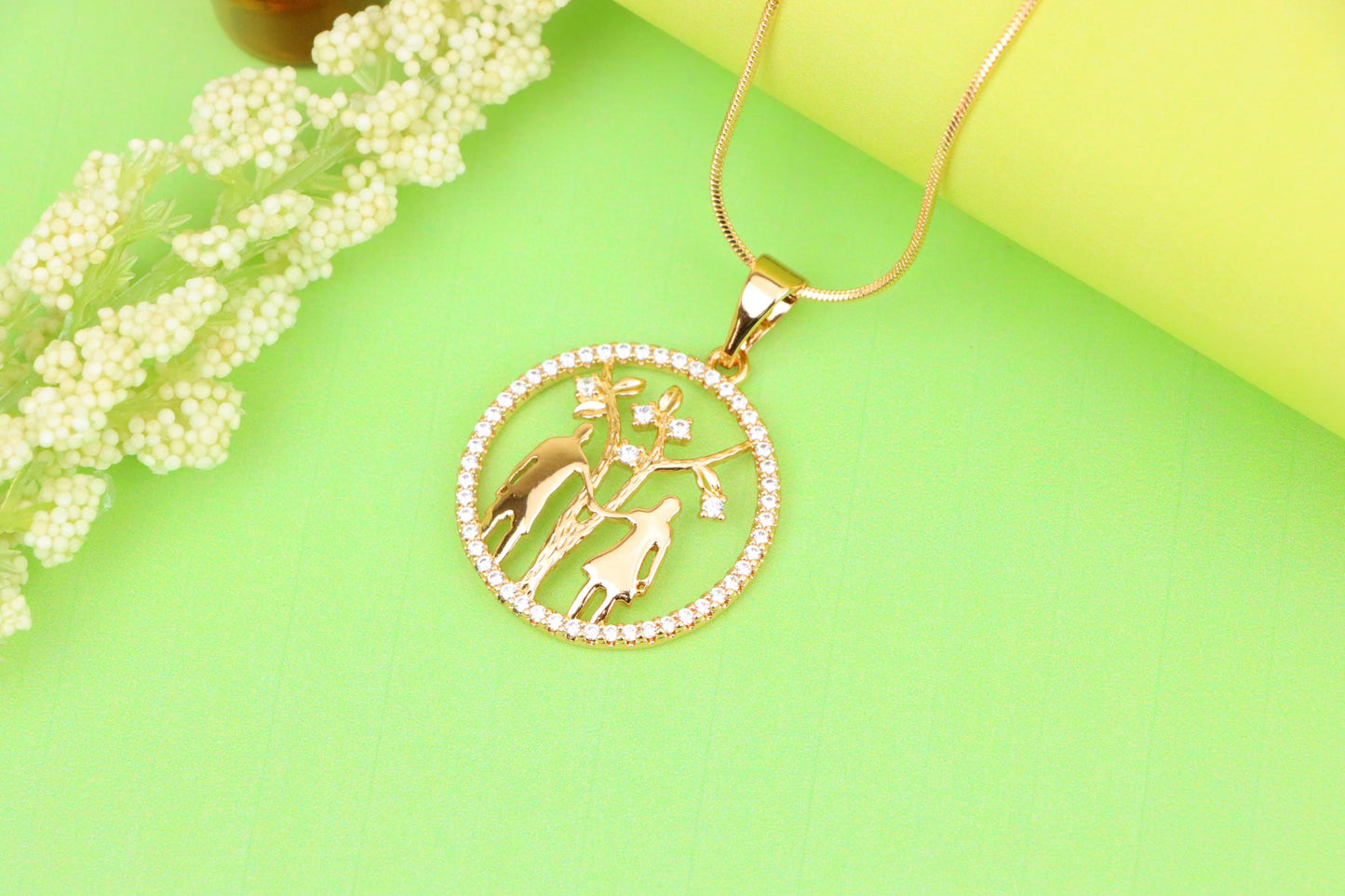 Tree of Life Pendant with Couple Design in Rose Gold and Crystals, XPPT1245 (2125-1)