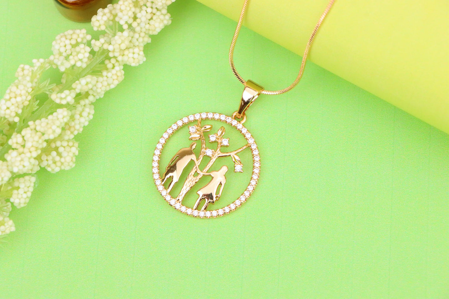 Tree of Life Pendant with Couple Design in Rose Gold and Crystals, XPPT1245 (2125-1)