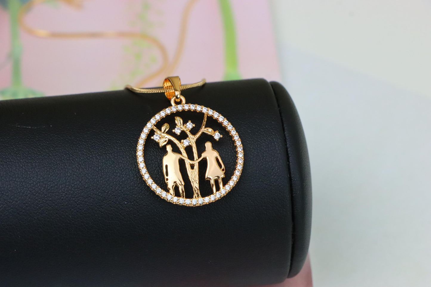 Tree of Life Pendant with Couple Design in Rose Gold and Crystals, XPPT1245 (2125-1)