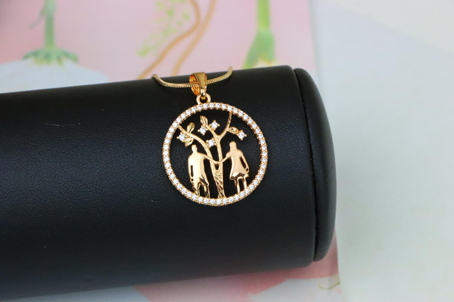 Tree of Life Pendant with Couple Design in Rose Gold and Crystals, XPPT1245 (2125-1)