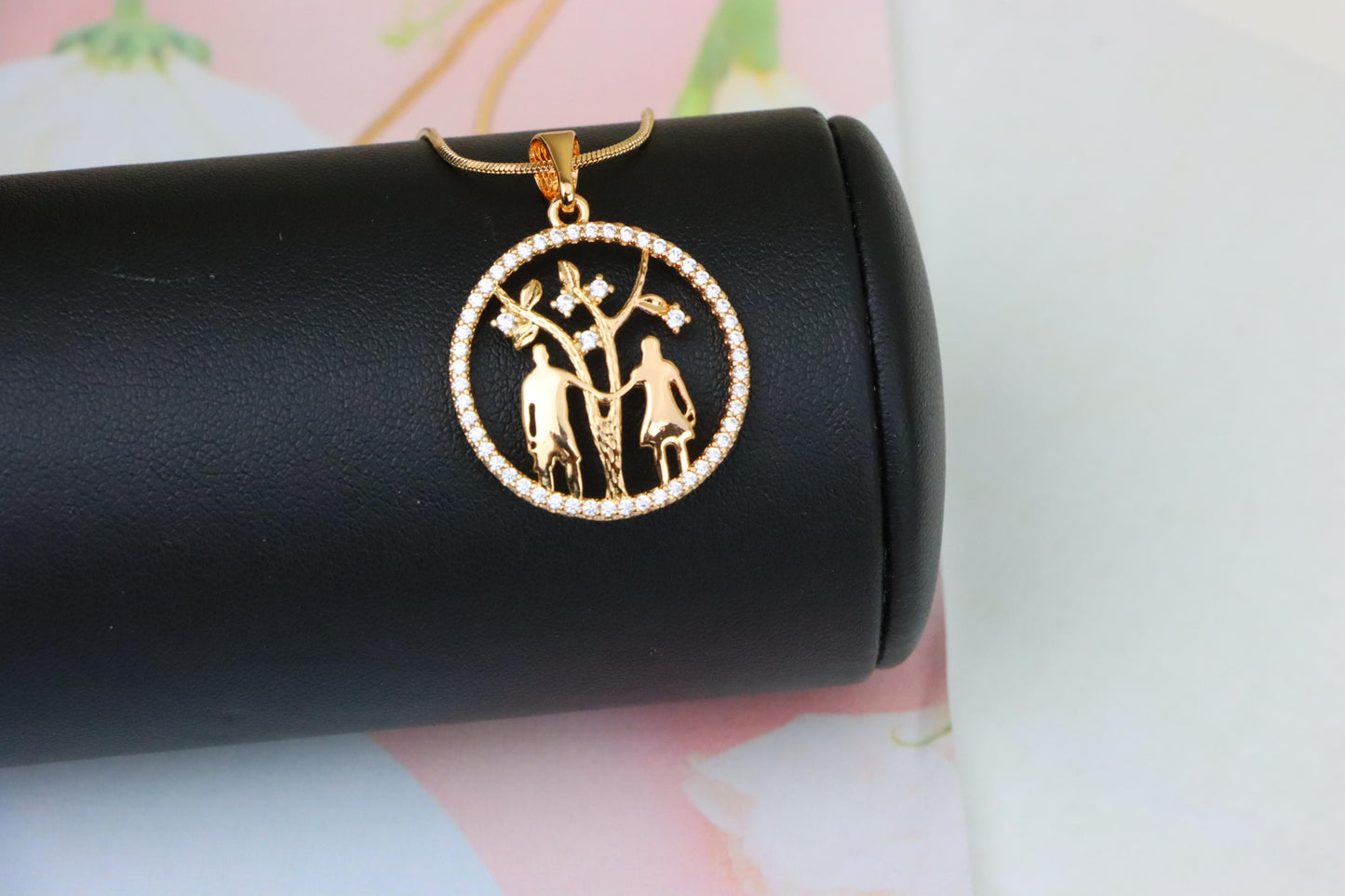 Tree of Life Pendant with Couple Design in Rose Gold and Crystals, XPPT1245 (2125-1)