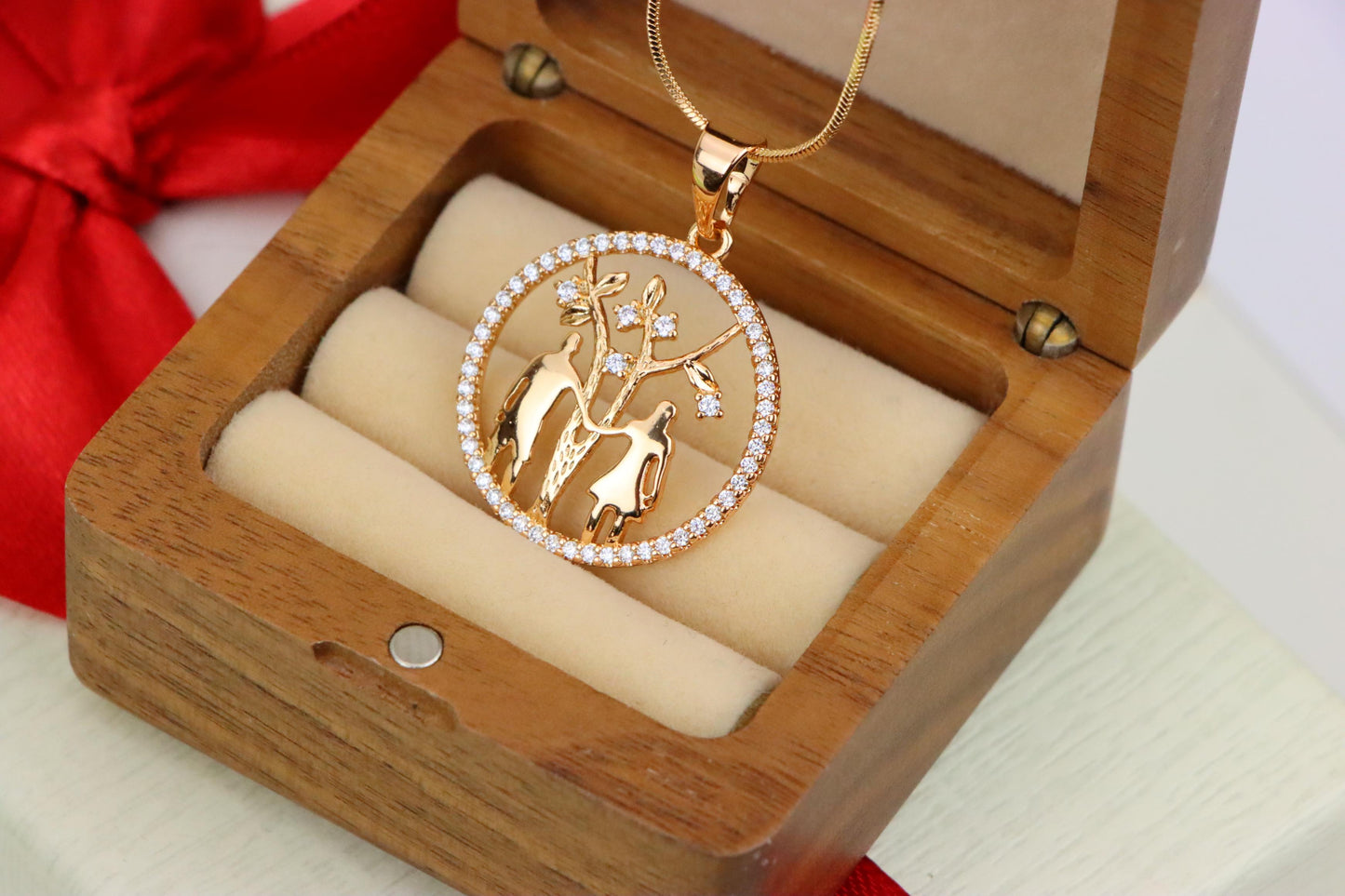 Tree of Life Pendant with Couple Design in Rose Gold and Crystals, XPPT1245 (2125-1)