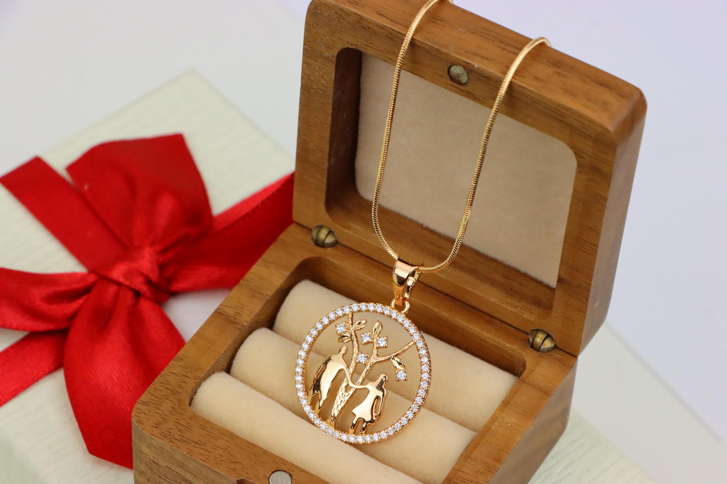 Tree of Life Pendant with Couple Design in Rose Gold and Crystals, XPPT1245 (2125-1)