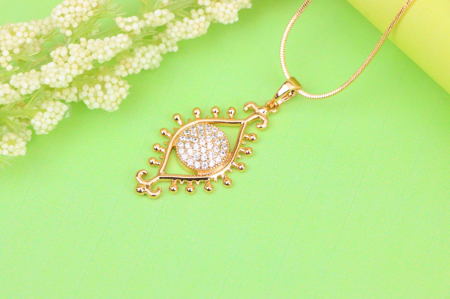 Rose Gold Evil Eye Pendant with Crystal Center and Unique Design, XPPT1246 (2125-2)