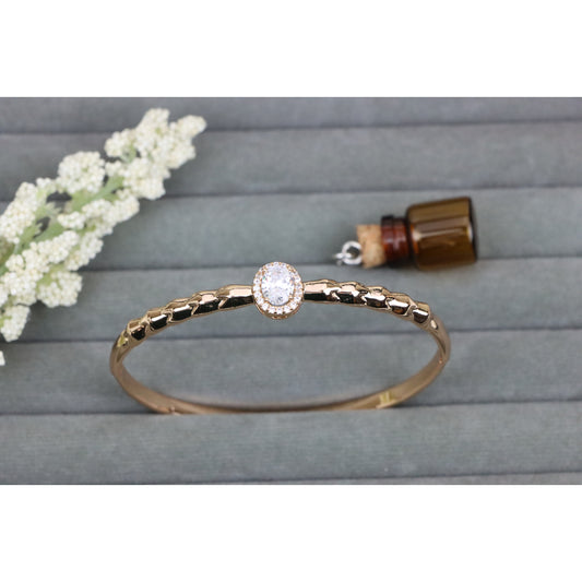 Rose Gold Bangle with Round Halo CZ Textured Bracelet, XPBL0533 (2054-3)