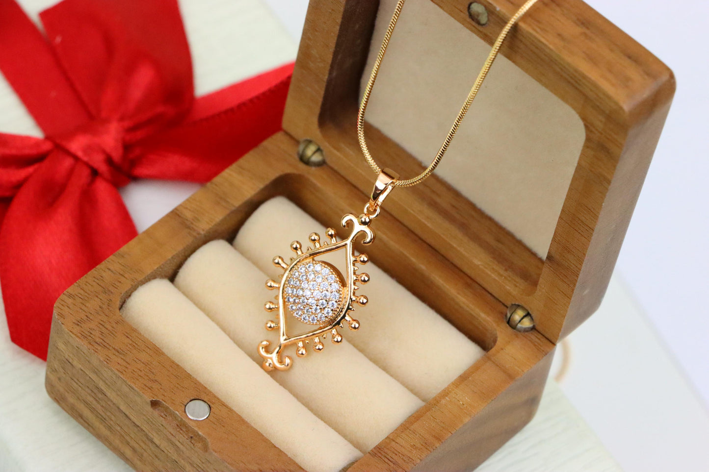 Rose Gold Evil Eye Pendant with Crystal Center and Unique Design, XPPT1246 (2125-2)