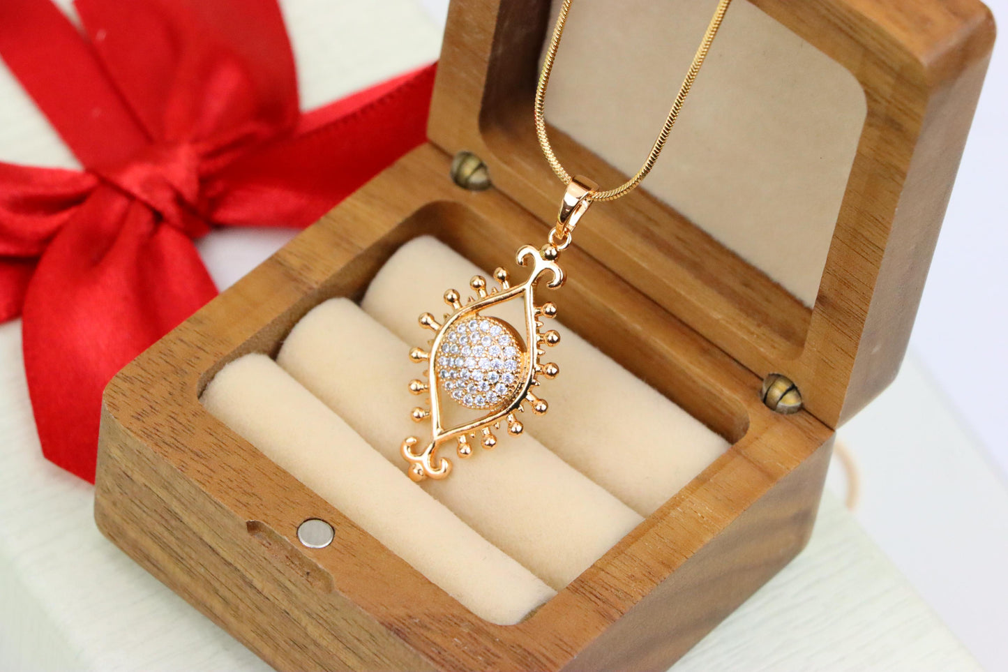 Rose Gold Evil Eye Pendant with Crystal Center and Unique Design, XPPT1246 (2125-2)