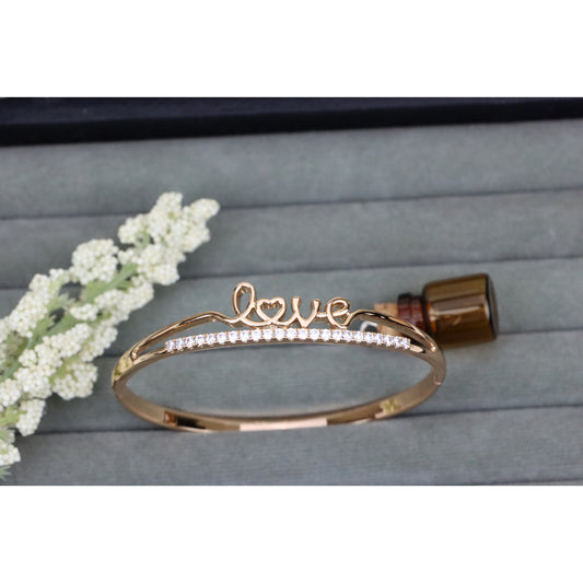 Rose Gold Love Text CZ Bangle – 2.36 Inch Elegant Romantic Style, XPBL0534 (2054-4)