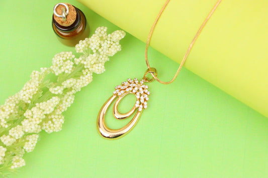 Rose Gold Double Loop Pendant with Sparkling Leaf Accent Design, XPPT1247 (2125-3)