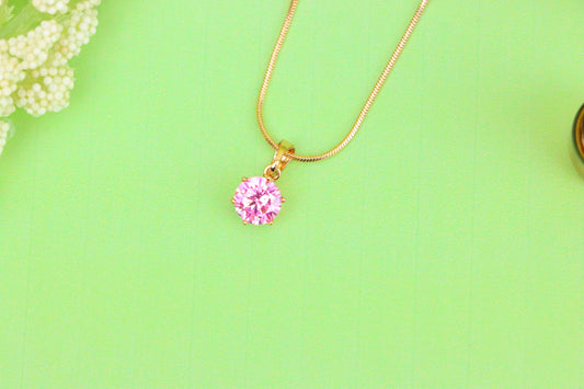 Chic Pink Solitaire Pendant in Gold –Feminine Elegance, XPPT1642 (2149-7)