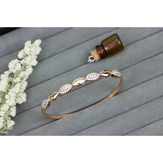 Rose Gold Leaf Pattern CZ Bangle – 2.24 Inch Elegant Bracelet Design, XPBL0535 (2054-5)