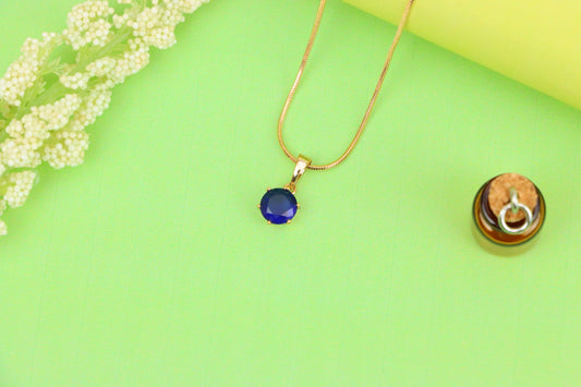 Round Blue Gemstone Pendant in Gold Finish – Simple Charm, XPPT1645 (2149-7)