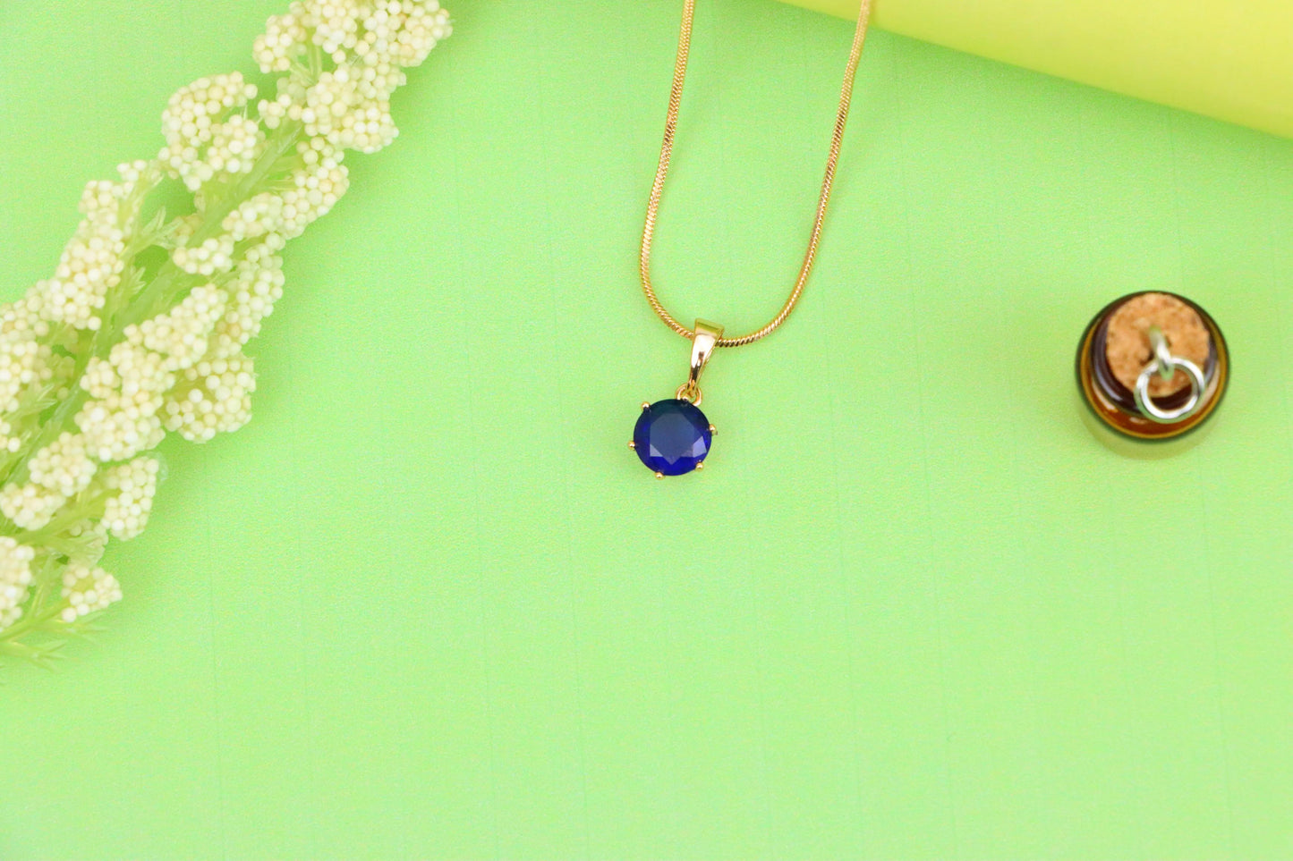 Round Blue Gemstone Pendant in Gold Finish – Simple Charm, XPPT1645 (2149-7)