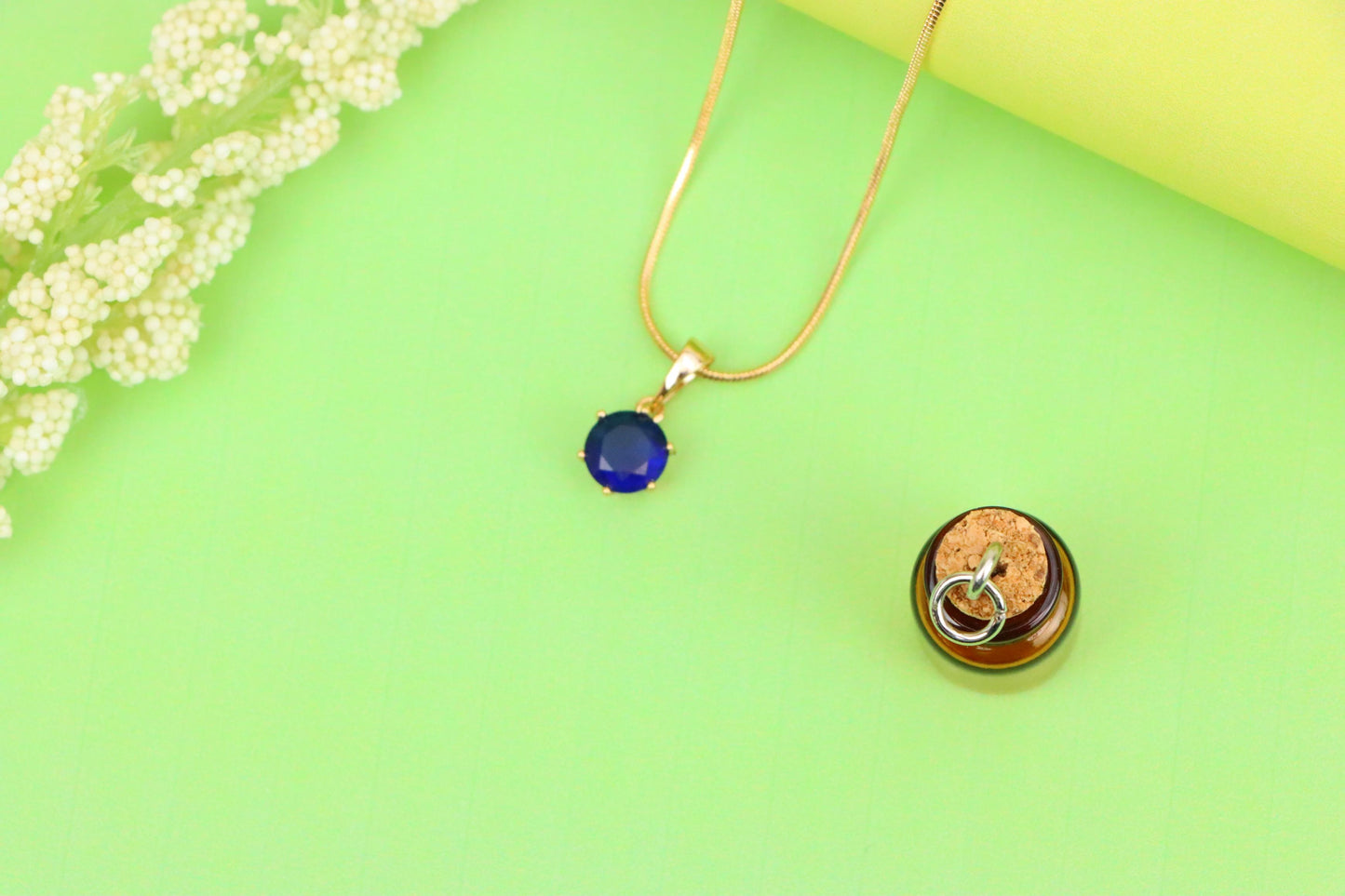 Round Blue Gemstone Pendant in Gold Finish – Simple Charm, XPPT1645 (2149-7)