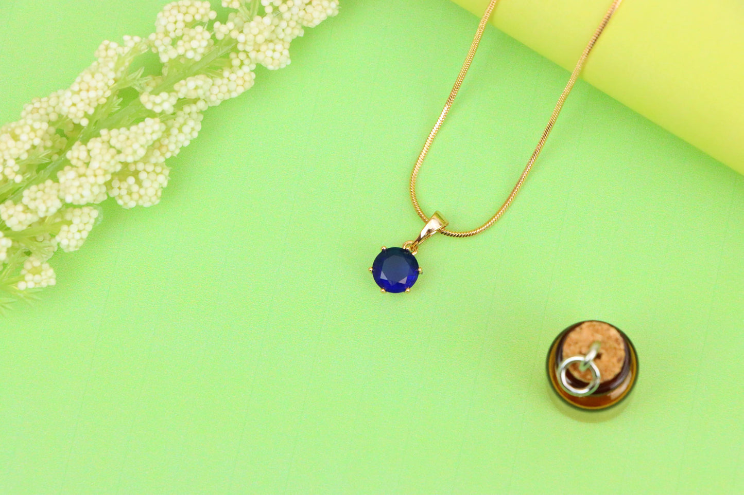 Round Blue Gemstone Pendant in Gold Finish – Simple Charm, XPPT1645 (2149-7)