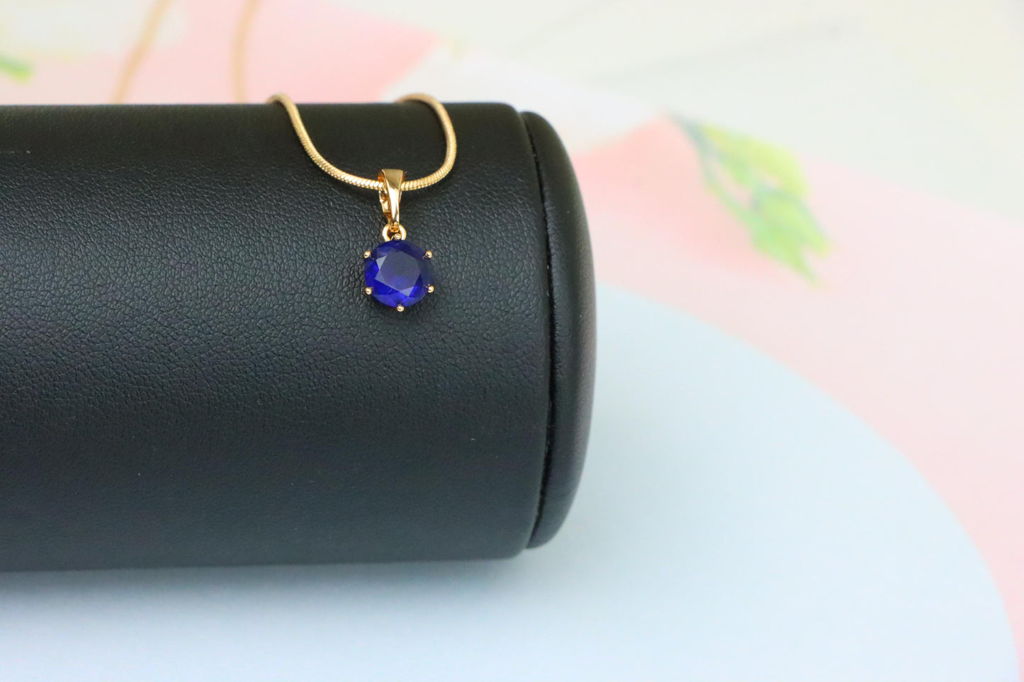 Round Blue Gemstone Pendant in Gold Finish – Simple Charm, XPPT1645 (2149-7)