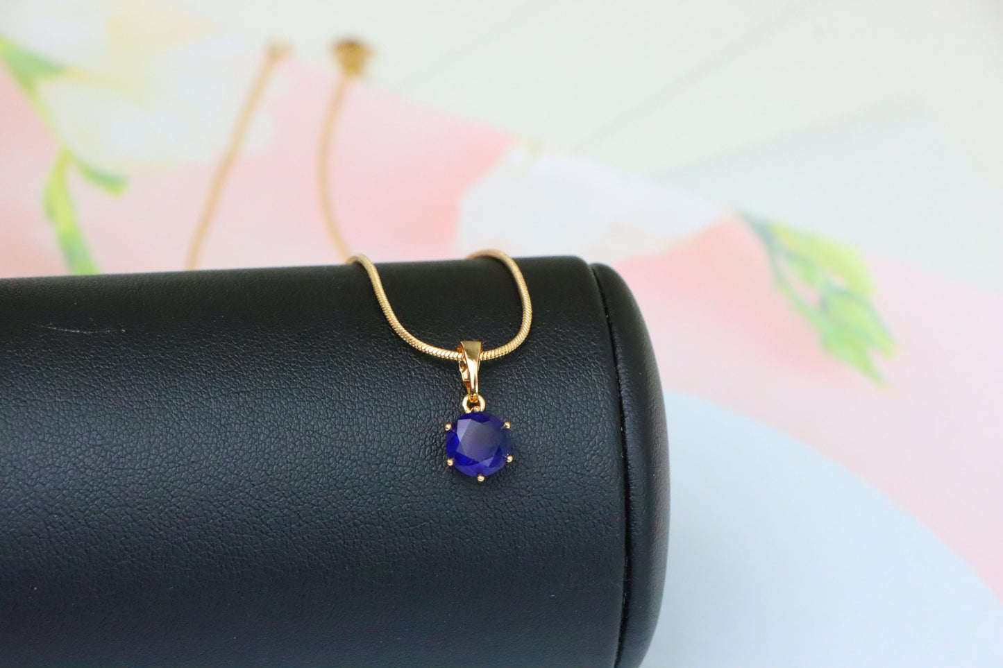 Round Blue Gemstone Pendant in Gold Finish – Simple Charm, XPPT1645 (2149-7)