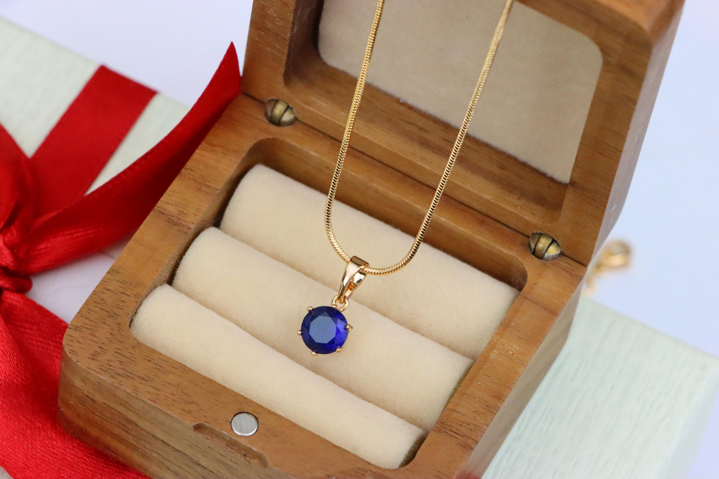 Round Blue Gemstone Pendant in Gold Finish – Simple Charm, XPPT1645 (2149-7)