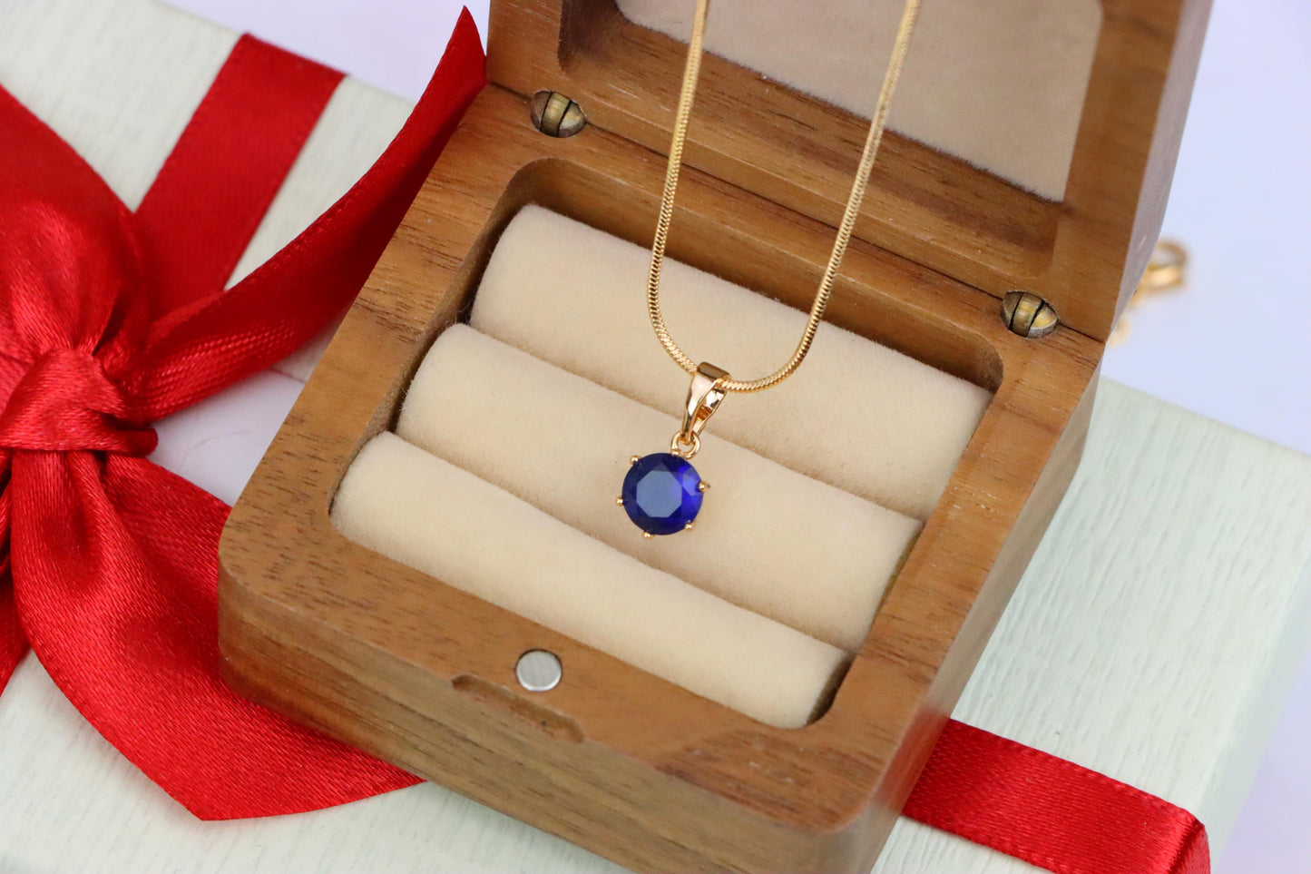 Round Blue Gemstone Pendant in Gold Finish – Simple Charm, XPPT1645 (2149-7)