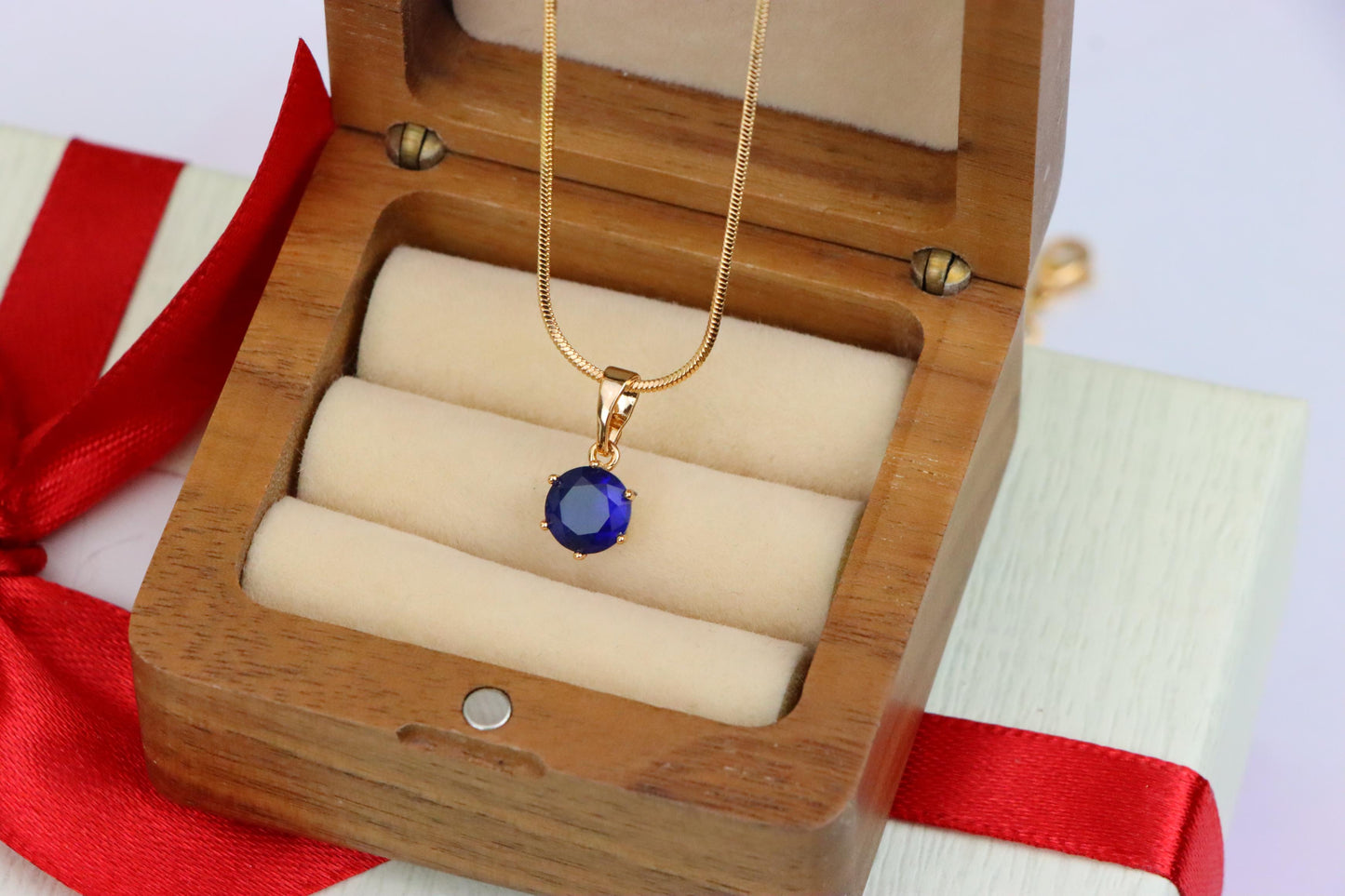 Round Blue Gemstone Pendant in Gold Finish – Simple Charm, XPPT1645 (2149-7)
