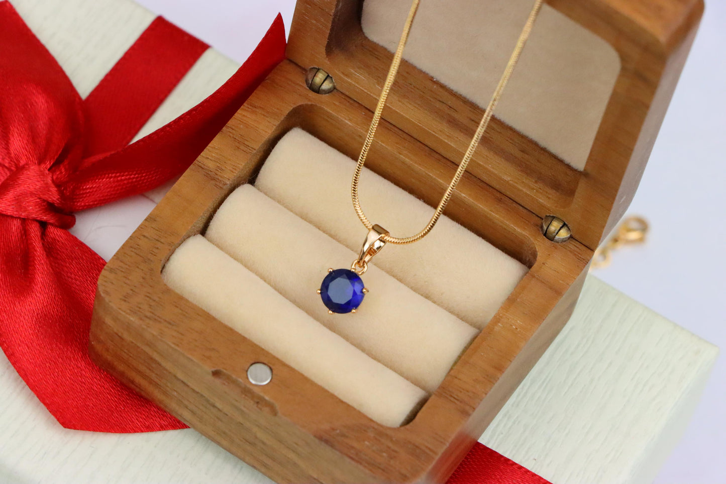 Round Blue Gemstone Pendant in Gold Finish – Simple Charm, XPPT1645 (2149-7)