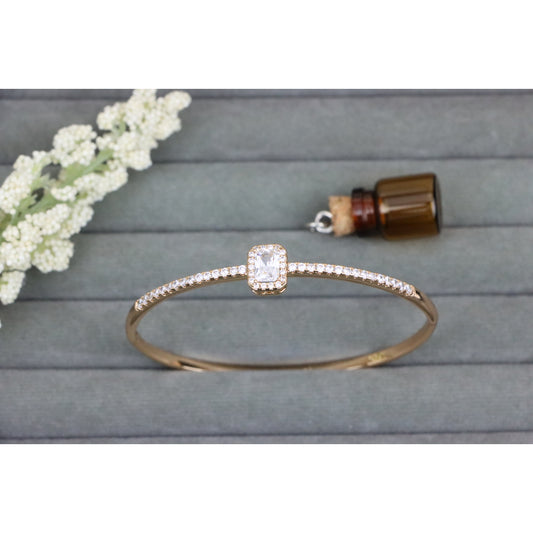 Rose Gold Bangle with Cushion-Cut Center Stone, XPBL0538 (20254-8)
