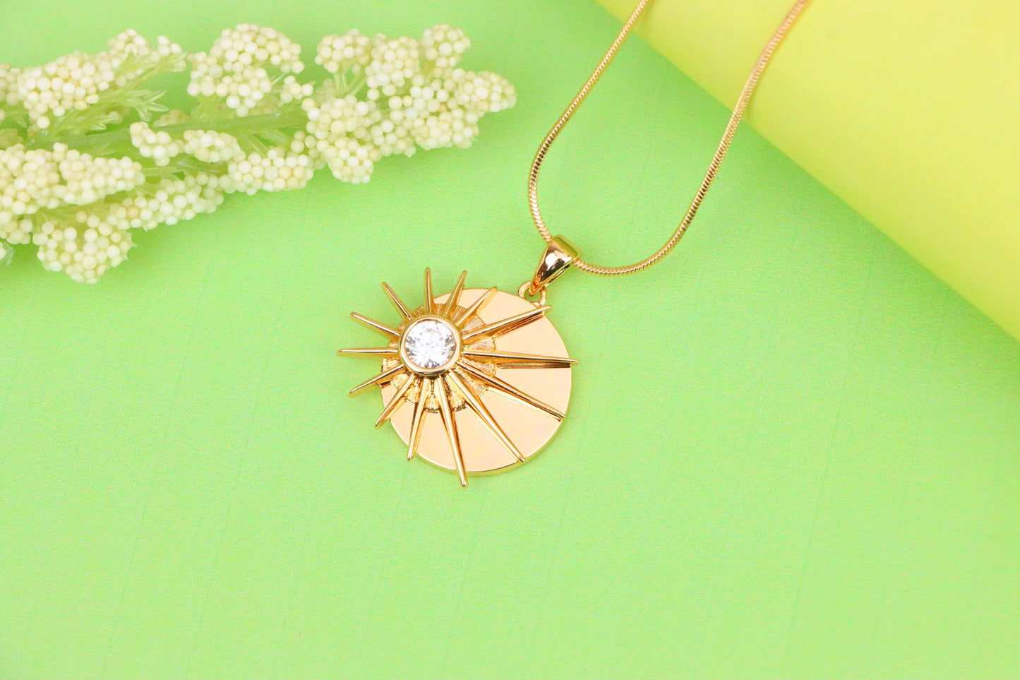 Radiant Rose Gold Sunburst Pendant with Center Clear Crystal Accent, XPPT1250 (2125-6)