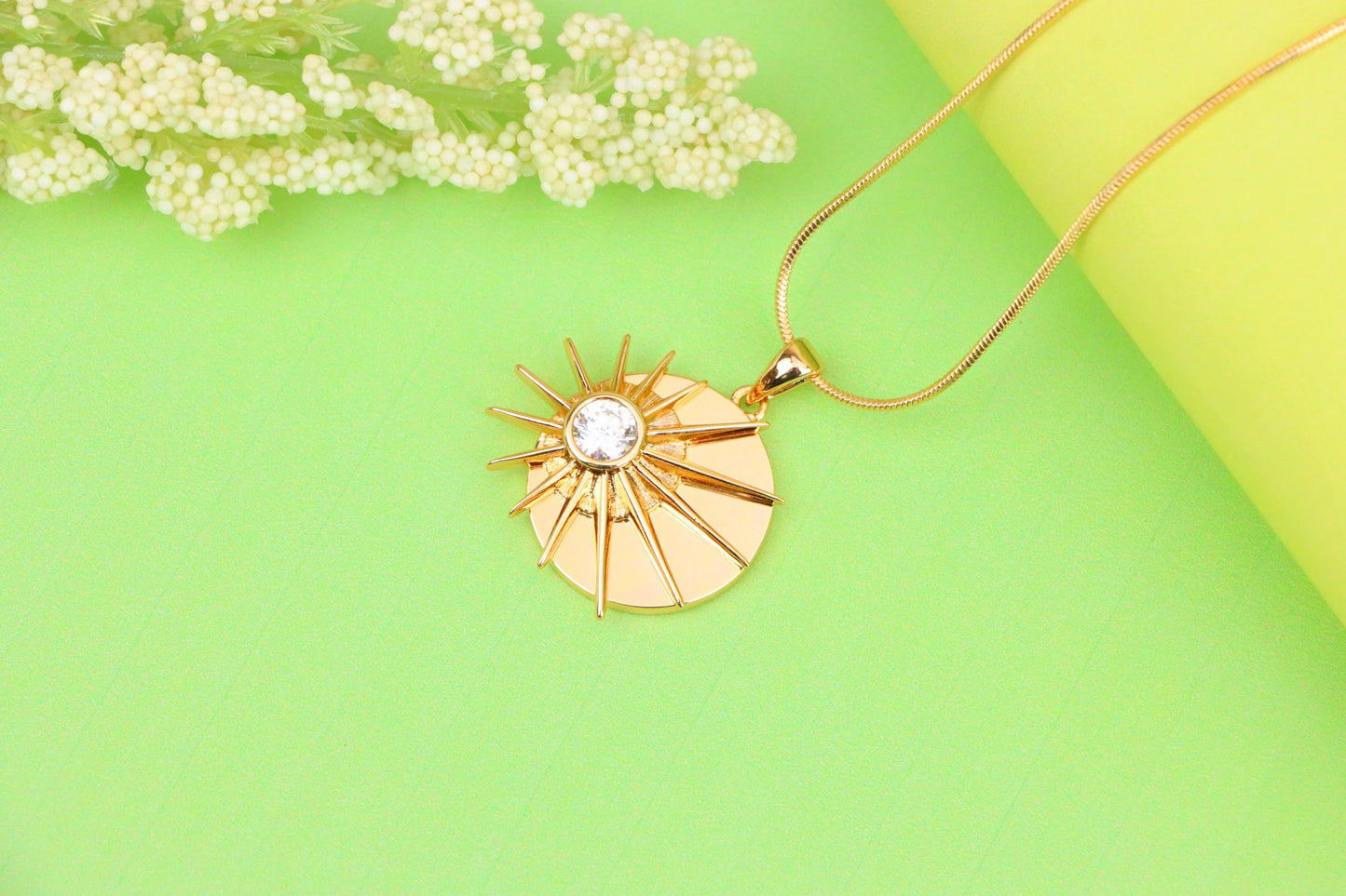 Radiant Rose Gold Sunburst Pendant with Center Clear Crystal Accent, XPPT1250 (2125-6)
